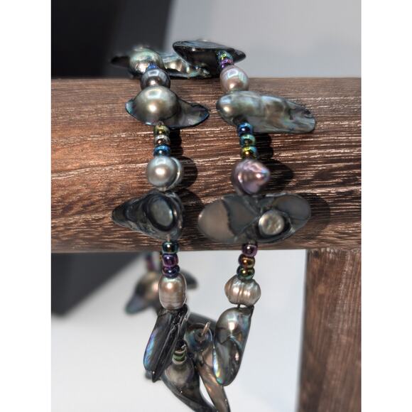 Genuine Gray Multi-Color Freshwater & Blister Pearl Wire Wrap Beaded Bracelet - Picture 3 of 10